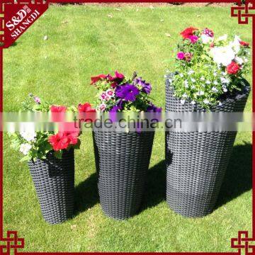 3-PC Cylindrical Shape Stackable Plastic Wicker Outdoor Garden Pots Large photo-2