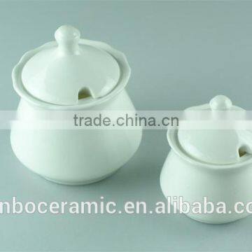 Ceramic White Sugar Jar Pot, Creamer and Sugar Honey Bowl 2 PCS Set, Small and Big Size photo-2