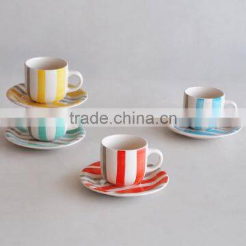 Set of 4 Cup and Saucer With Hand Painting, Ceramic Handpainted Cup and Saucer Set photo-3