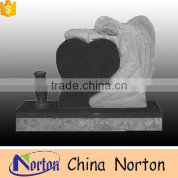 Prefabricated cheap black granite headstones heart gray angel monument for Sale NTGT-051L