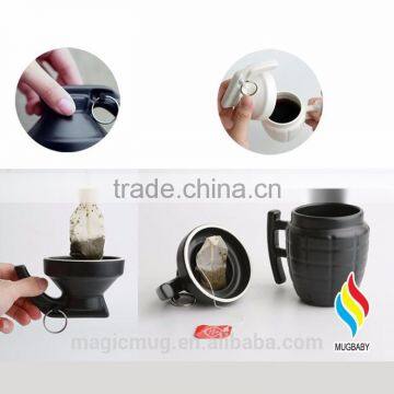 Creative Ceramic Grenades Shaped Coffee Mug With Lid photo-3