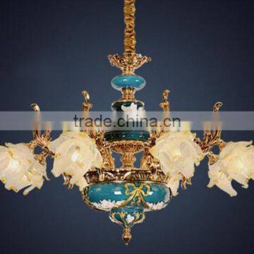 Luxurious Vintage Victorian Style Royal Imperial Blue Porcelain and Crystal Golden Brass Pendant Lamp, Chandelier BF12-05254g photo-5