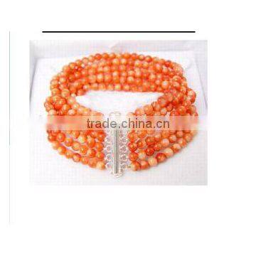 Wholesale 6 Rows 18" 5mm Coral Beads Necklace Jewelry Set photo-2