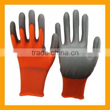 Grey PU Dipped Palm and Fingers Nylon Work Gloves