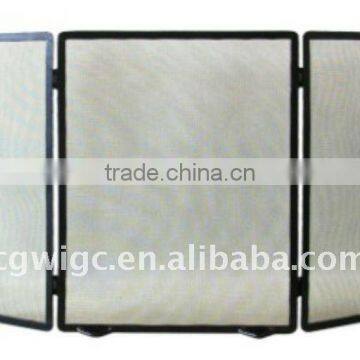 3 panel folding black iron fire screen