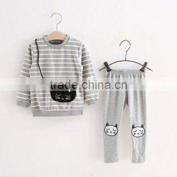 Kids Outfits Cheap Baby Girl Clothes Sets Stripe Kitty Backpack Long Sleeve T-shirt + Leggings photo-2