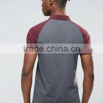 Custom Contrast Raglan Short Sleeve Button Placket Dark Grey Men's 50% Cotton 50% Polyester 200gsm Fashion Slim Fit Polo T-Shirt photo-2