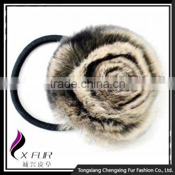 CX-E-09A Wholesale Real Rex Rabbit Fur Elastic Hair Accessory photo-4