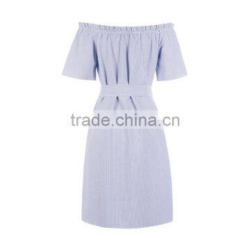 Maxnegio off Shoulder Striped Dress With Embroidery for Girls photo-4