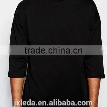 Men Oversized 3/4 Sleeves Dropped Shoulders Black T-shirt OEM Supplier in China photo-3