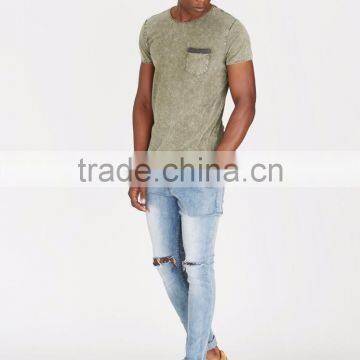 MGOO Custom Pocket Tshirt Pattern Wholesale Slim Fit Snow Wash T Shirts For Men photo-4