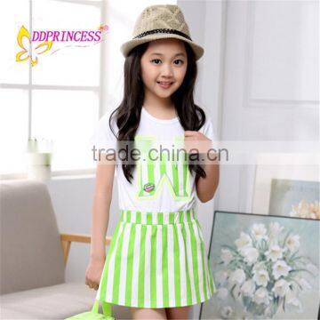 2015 new design stripe cotton two piece dress casual dress for girl princess dress for kids