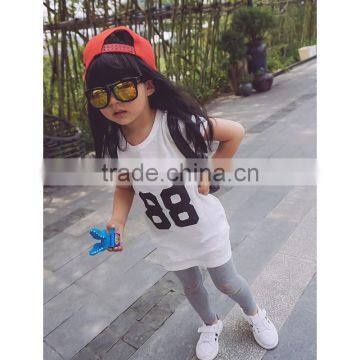 2017 New Fashion Cotton Summer Spring Kids Girls Hole Solid Gray Black Leggings photo-4