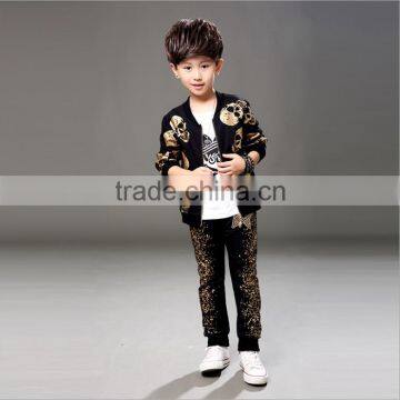 New Fashion Handsome Kids Dance Costume and Print Bright Skull Pattern With Pant Coat Design Sets photo-3