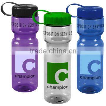 USA Made 28 oz Transparent Sports Bottle With Tethered Lid - BPA/BPS-free, FDA compliant and comes with your logo