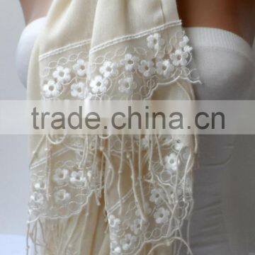 Wedding Shawl Champagne Pashmina With Cream French Lace Lightweight Summer Soft Champagne Bridesmaid Wrap Bridal Shawl Cotton Sk photo-2