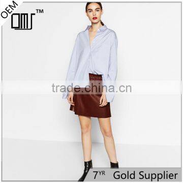 2017 OEM Spring Light-reflecting Faux Leather Elastic Waist Skirt