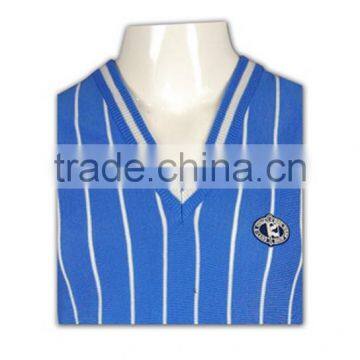 ISO9001/BSCI Manufature Blue 100% Cotton Embroidery Pattern Knitted Vests
