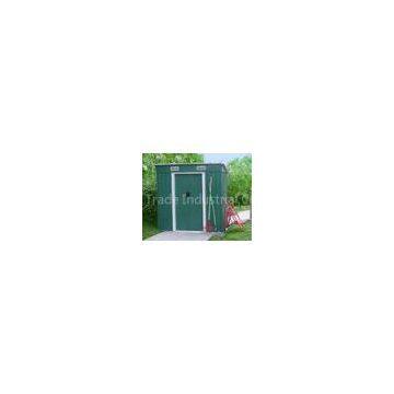 Prefab 6x4 Green Pent Metal Tool Shed With Double Swing Door / Galvanized Steel Frame