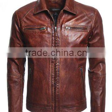 2016 new Brown bomber Leather Jacket for men