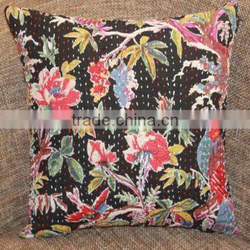 Beautiful bird pattern printed kantha stiches cushion cover