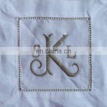 100% pure linen cocktail napkin/linen coaster with ladder hemstitch and monogramming white