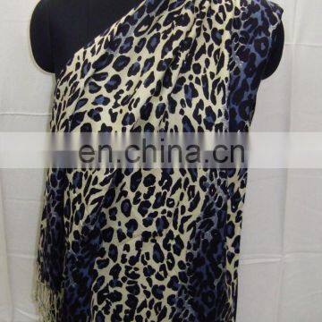 Silk Pashmina Wool Fashion Chiffon Stitching Leopard Print Scarfs photo-2