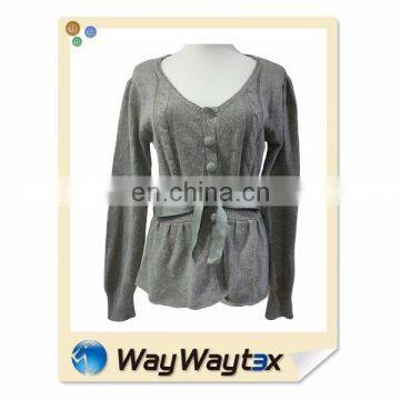 Angora Viscose Lady Ribbon Knitted Cardigan Cotton Sweater