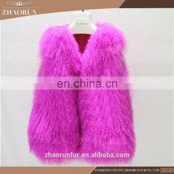 100% Genuine short mongolian lamb fur vest pretty tibet lamb fur vest for girl