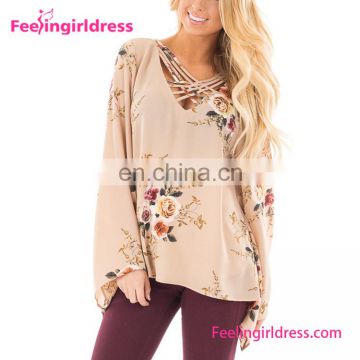 2017 Newest Style Fashion Bell Sleeve Casual Blouse For Fat Woman