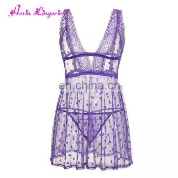 Low Price Voluptuous Purple Polka Dot Print Sexy Lingerie Women