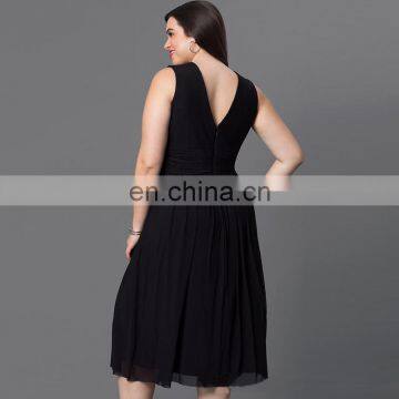 T-D094 New Arrival Pleated Solid Color Plus Size Stylish Fat Women Dress photo-3