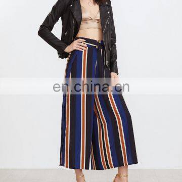 Vertical Striped Slit Side Wide Leg Pants With Belt