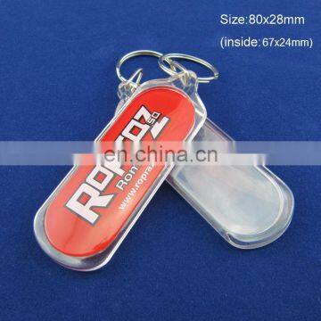 Cheap 24x67mm Blank Long Acrylic Key Rings with Custom printed