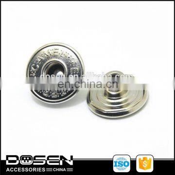 Wholesale high quality shiny nickle free brass jeans button with convex trap effect logo