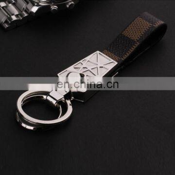 wholesale leather keychain with metal ring,Gird pattern leather keychain, any color is available