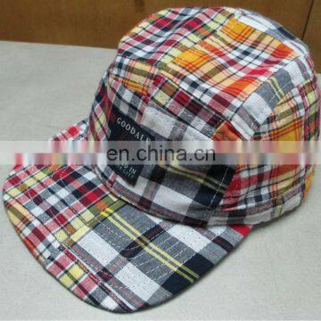 custom Checkered cloth 5-panel hat cap with woven patch