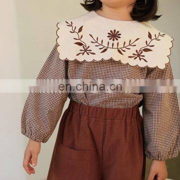 6140/ 2020 Newest Sweet Fashion Elegant Plaid Kids Shirt Spring Autumn Girls Long Sleeve Embroidered Shirt photo-2