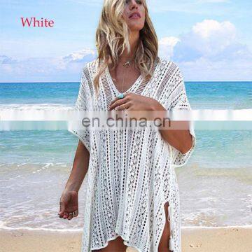 Crochet White Knitted Beach Cover up dress Tunic Long Pareos Bikinis Cover ups Swim Cover up Robe Plage Beachwear