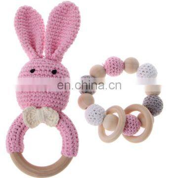 Stroller baby room hand-woven rattle toy child rabbit wooden ring vocal rattle doll