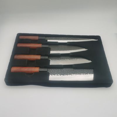 4pcs handmade black forged knife set with box package,Forged in Fire 4piece Forged Stainless Steel Knife Set