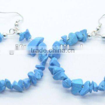 Fashion Round Shape Turquoise Chip Stone Earring natural chip gemstone earrings with silver earrings hoop findings
