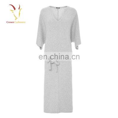 Светло-серый длинный женский свитер-платье из хлопка и cashmere photo-3