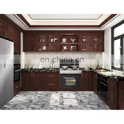 Cheap Modular Wooden Kitchen Cupboard South American Cherry Wood Kitchen Cabinets