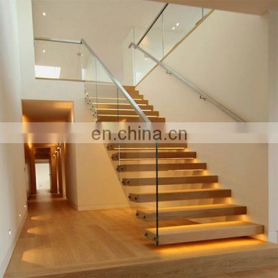 Modern wood floating stairs staircase with led light design made in china