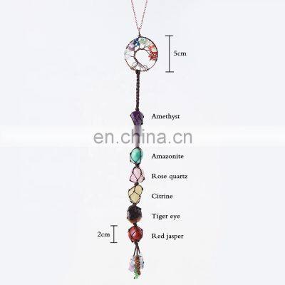 Natural Crystal Gemstone Car Accessories Amethyst Pendants Semi-Precious Crafts 7 Chakras Stones Healing Crystals Tree of Life photo-3