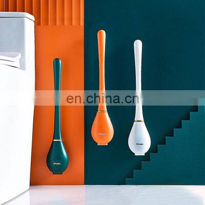 Silicone Toilet Brushes With Holder Set Wall-Mounted Long Handled Toilet Cleaning Brush Modern Hygienic Bathroom Accessories photo-2