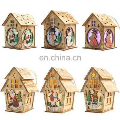 New Christmas Decoration Luminous LED Wooden House Creative Small House Home Party Xmas Christmas Tree Hanging Ornaments