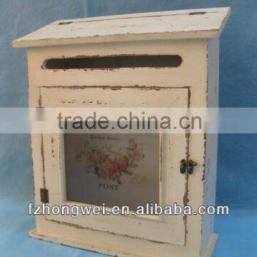 Durable!Handmade Antique Wooden Mailbox / Vintage White Letter Post Box,Wall Mounted