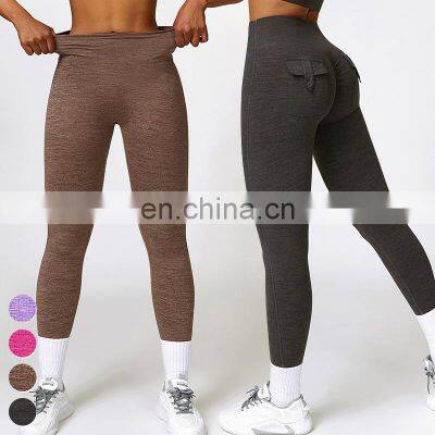 Wholesale Sportswear Cargo Back Pocket Design Tights Custom Workout Sport Pants Butt Lift High Waist Yoga Leggings For Women